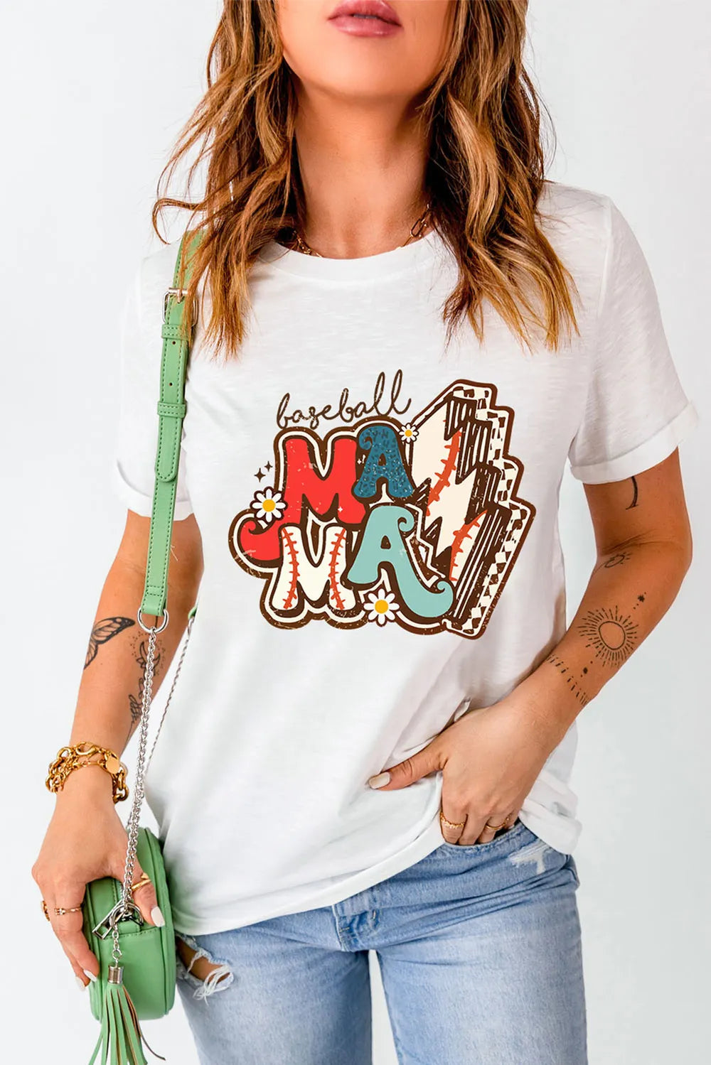 Letter Graphic Round Neck Short Sleeve T-Shirt in Classic in White for Women