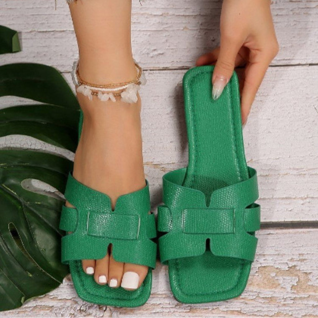 Woven Strap Flat Sandals in Black for Women