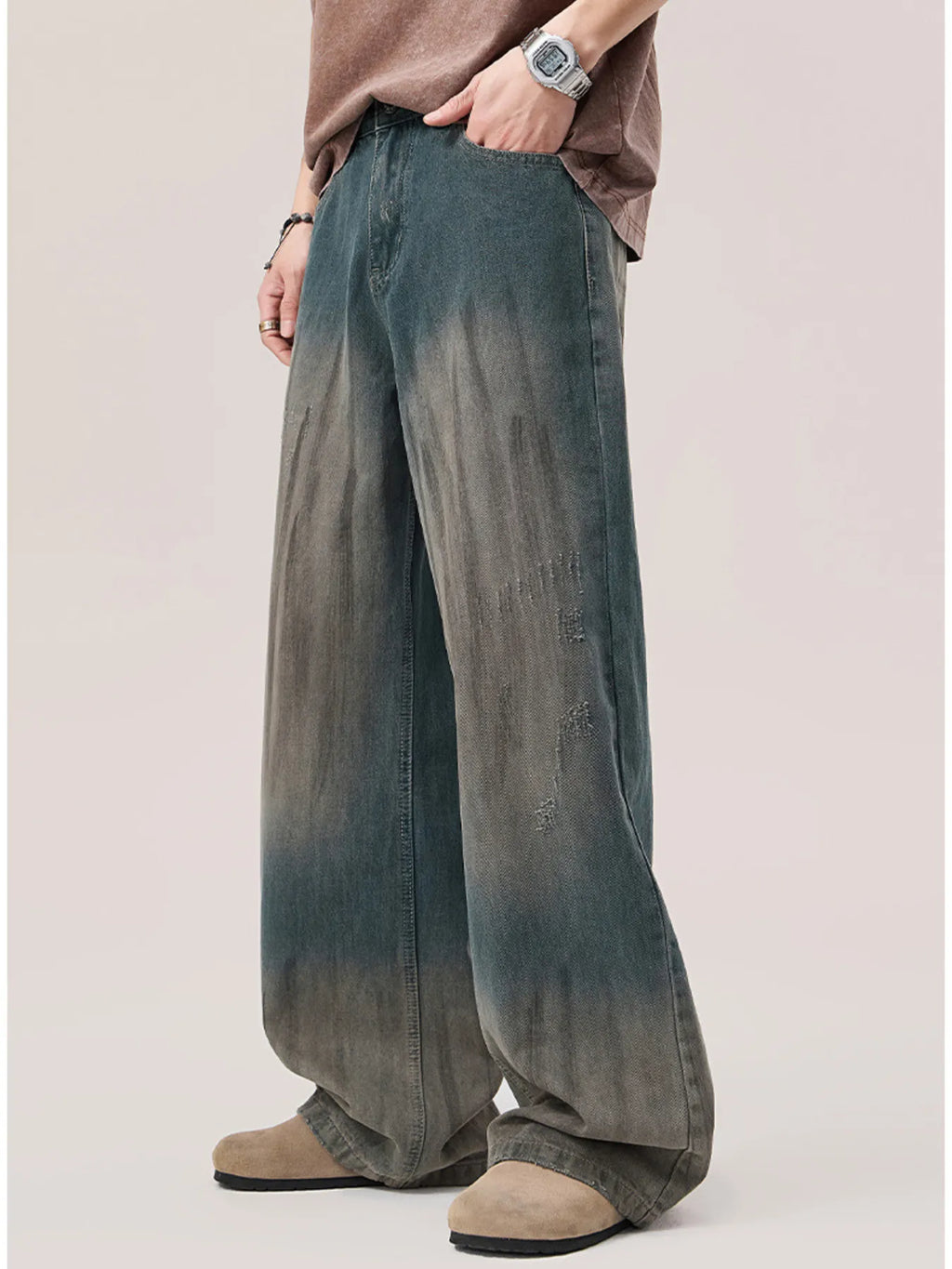 Gradient Wash Wide Leg Jeans in French Blue for Men