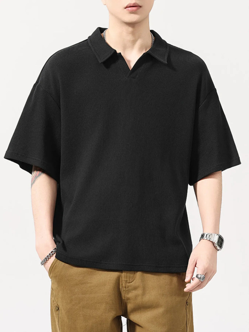 Plus Size Collared Neck Half Sleeve Polo in Royal Blue for Men