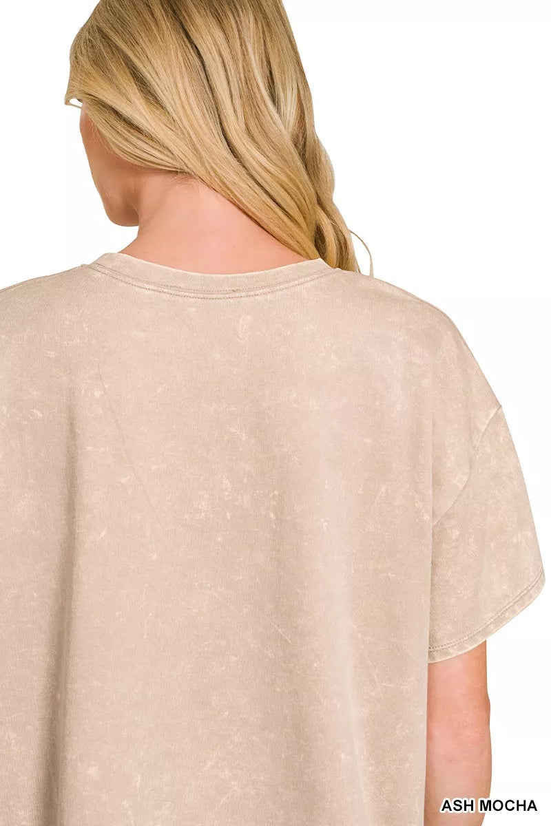 French Terry Acid Washed Relaxed Top & Short Set in Mocha for Women