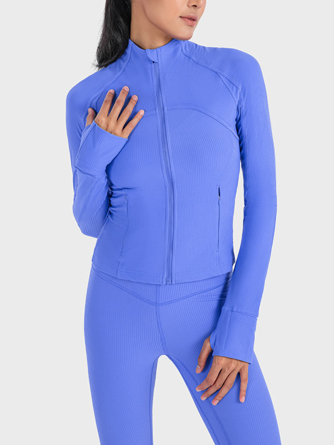 Zip-Up Long Sleeve Sports Jacket in Black for Women