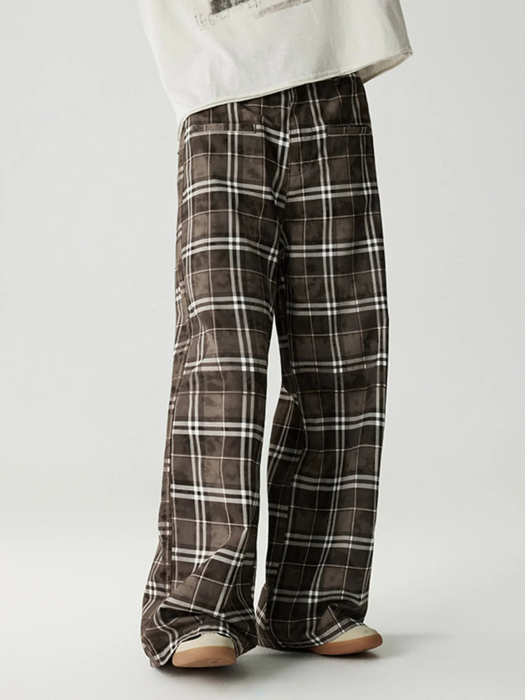 Plaid Wide Leg Pants in Dirty Coffee for Men