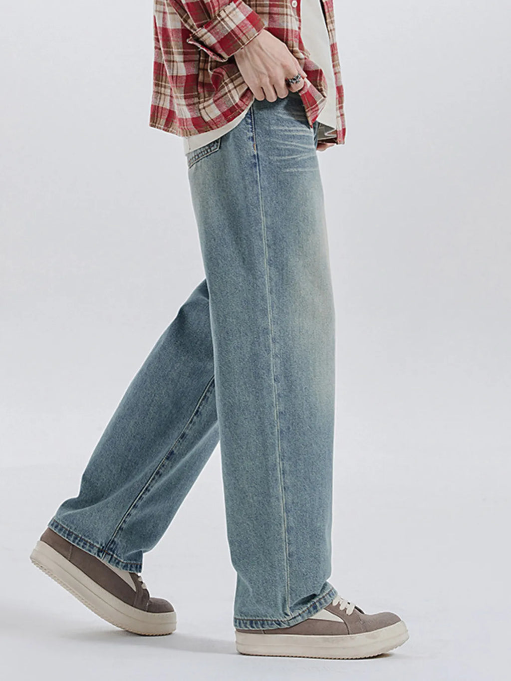 Wide Leg Washed Jeans in Turkish Blue for Men