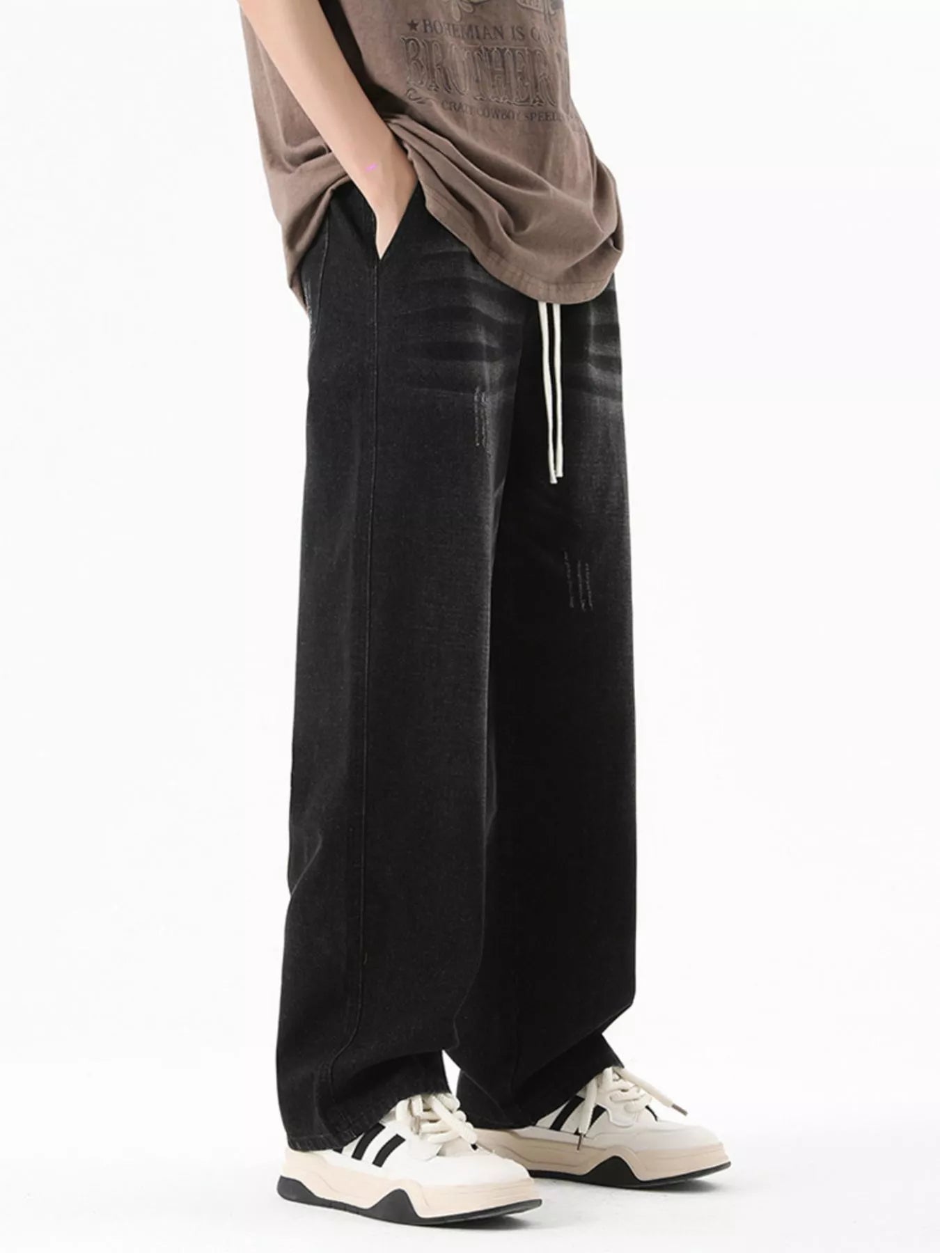 Vintage Wash Wide Leg Jeans Plus Size in Light Blue for Men