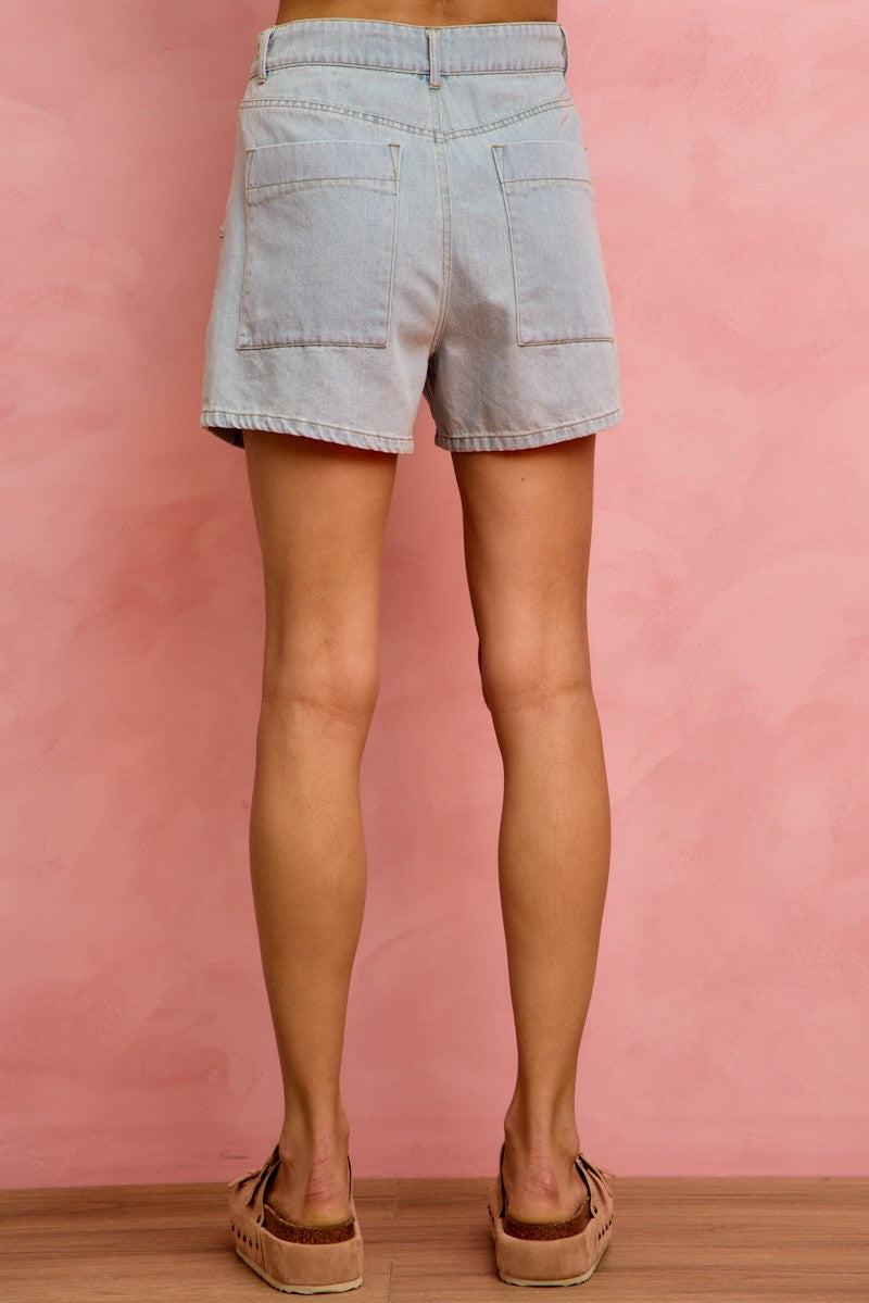 Mid Rise Denim Shorts with Cotton Tape Drawstring for Women