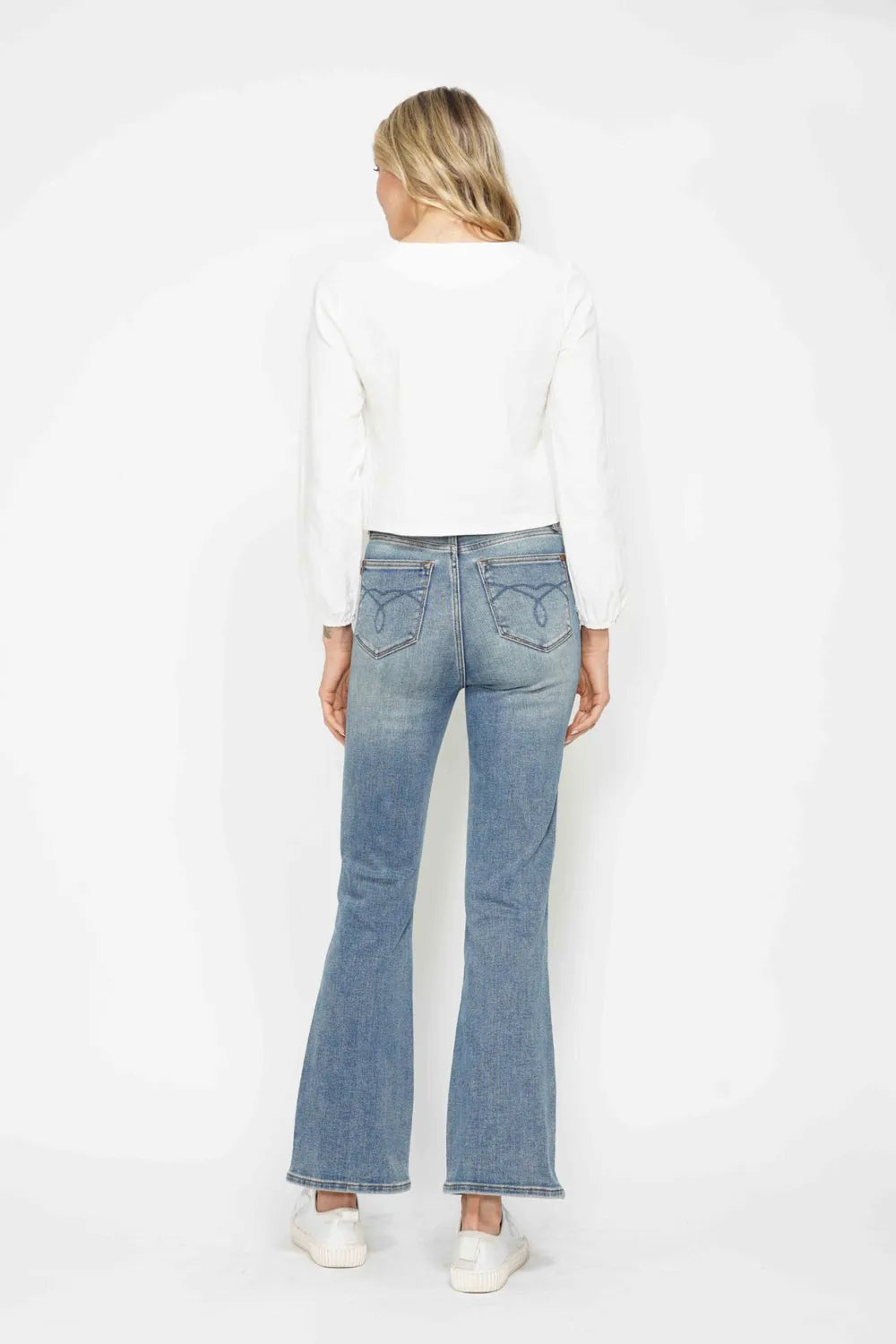 Tummy Control Back Embroidered Pocketed Bootcut Jeans Plus Size in Short Inseam for Women