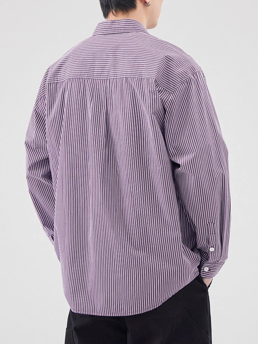 Plus Size Striped Button Up Long Sleeve Shirt in Blue in Green for Men