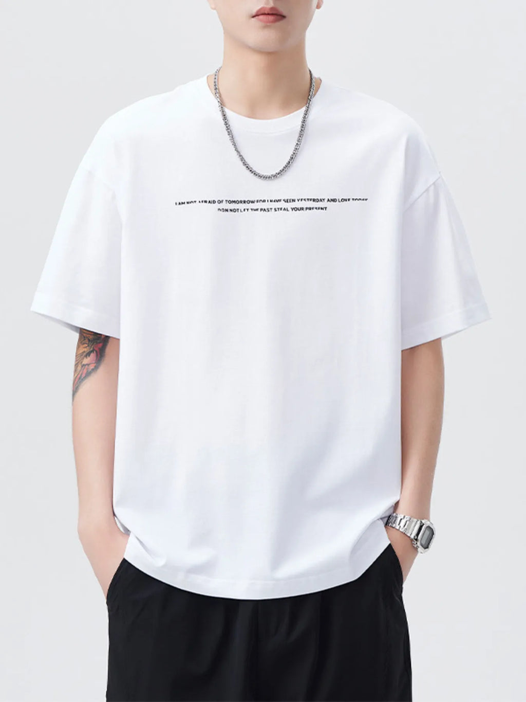 Plus Size Round Neck Short Sleeve T-Shirt in Everyday in Black for Men