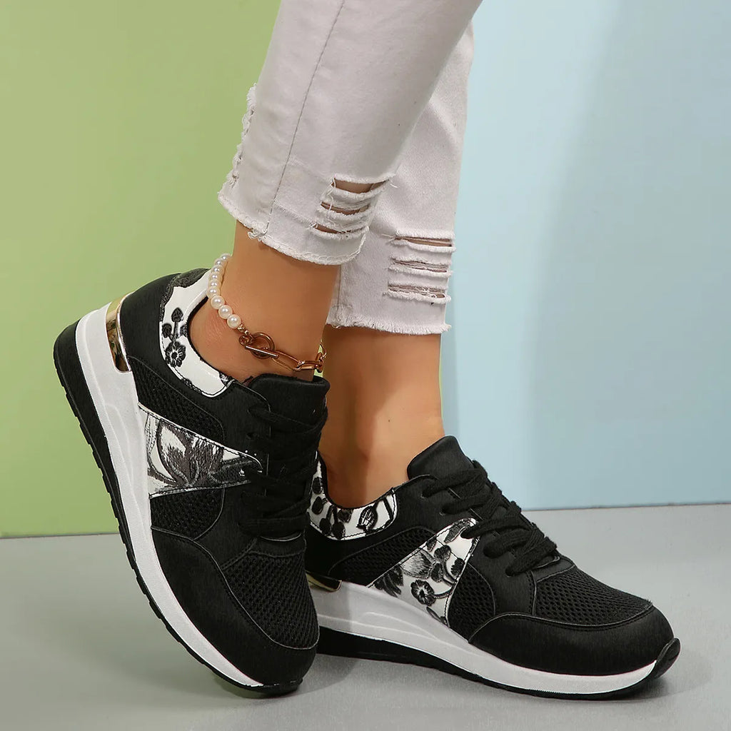 Floral Mesh Wedge Athletic in White for Women