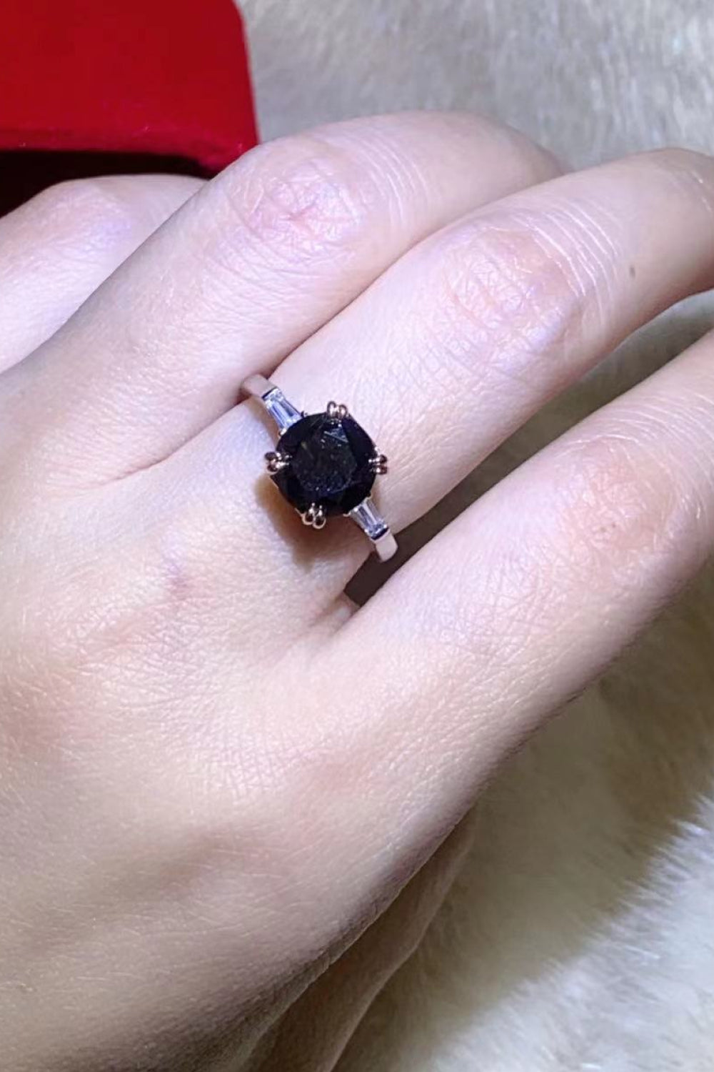2 Carat Black Moissanite Platinum-Plated Ring for Women