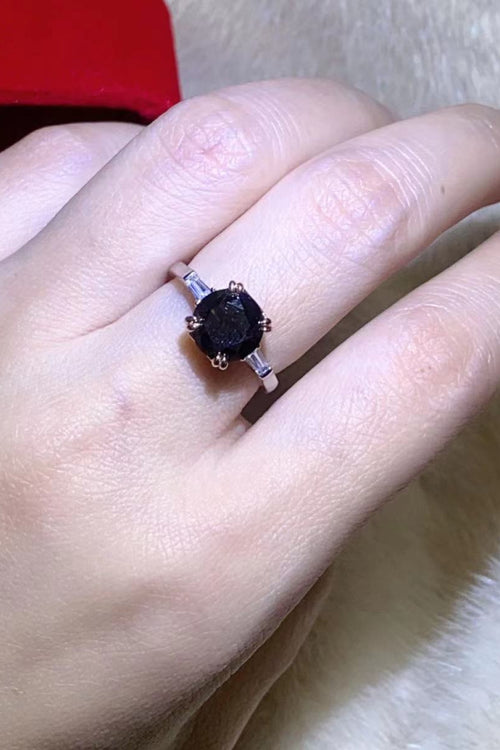 2 Carat Black Moissanite Platinum-Plated Ring for Women