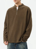 Plus Size Quarter-Zip Long Sleeve T-Shirt in Coffee for Men