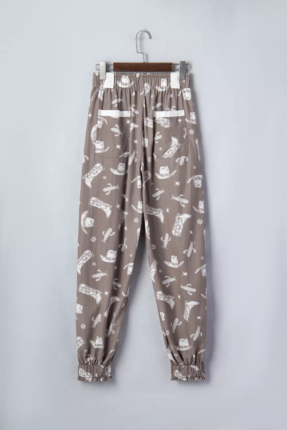 Western Cactus Cowgirl Hat Boot Printed Vintage Drawstring Jogger Pants for Women