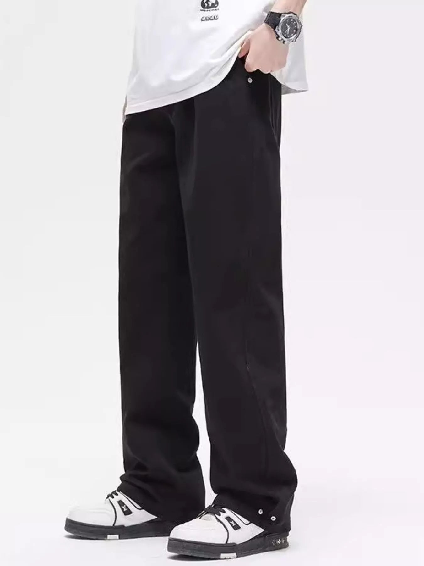 Washed Wide Leg Jeans Plus Size in White for Men