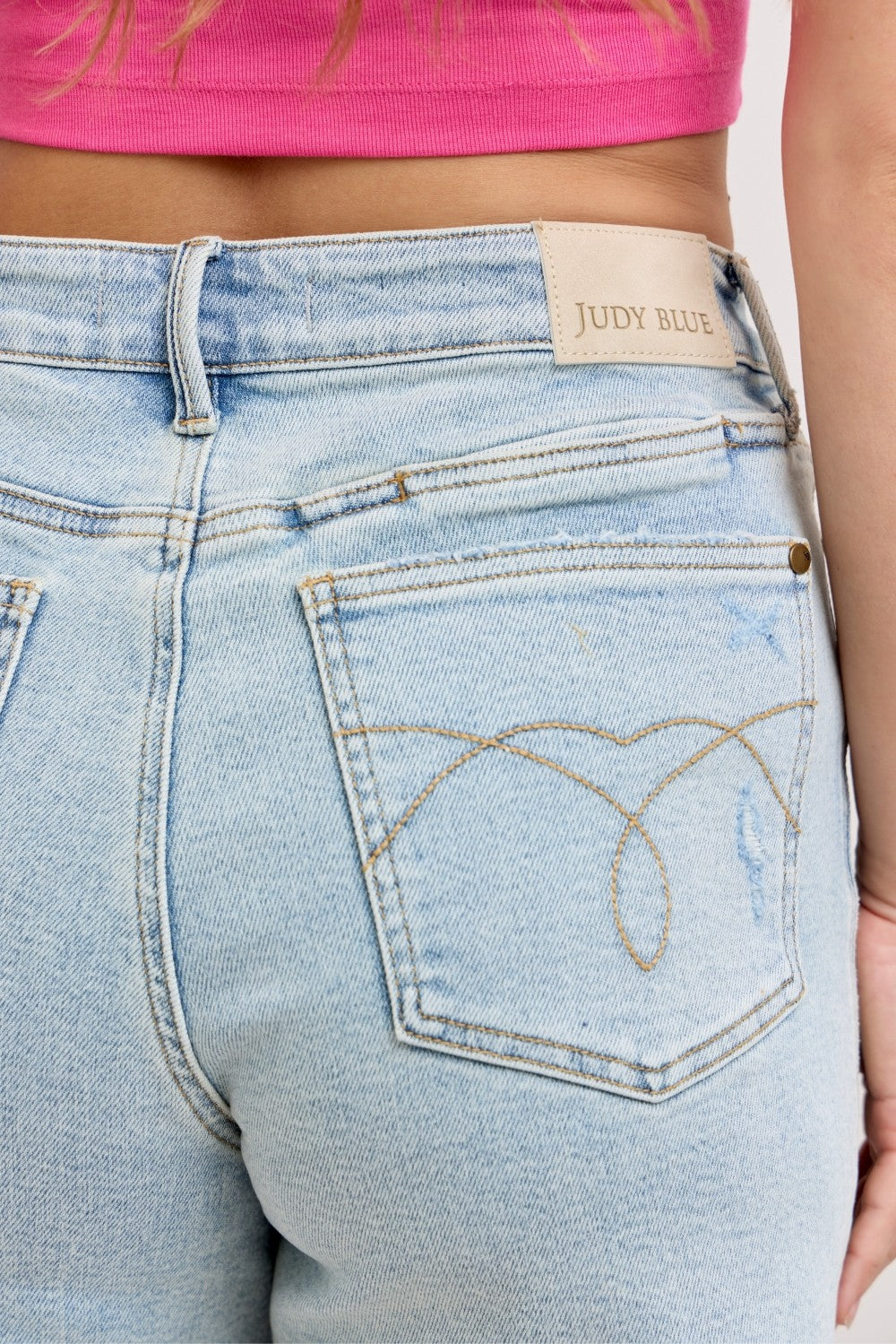 High-Waisted Rigid Magic Dad Short Wwith Cell Phone Back Pockets for Women