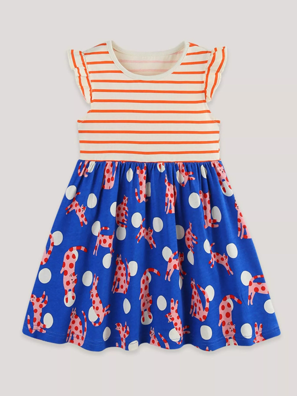 Striped Animal Print Ruffled Dress in Multicolor for Girls