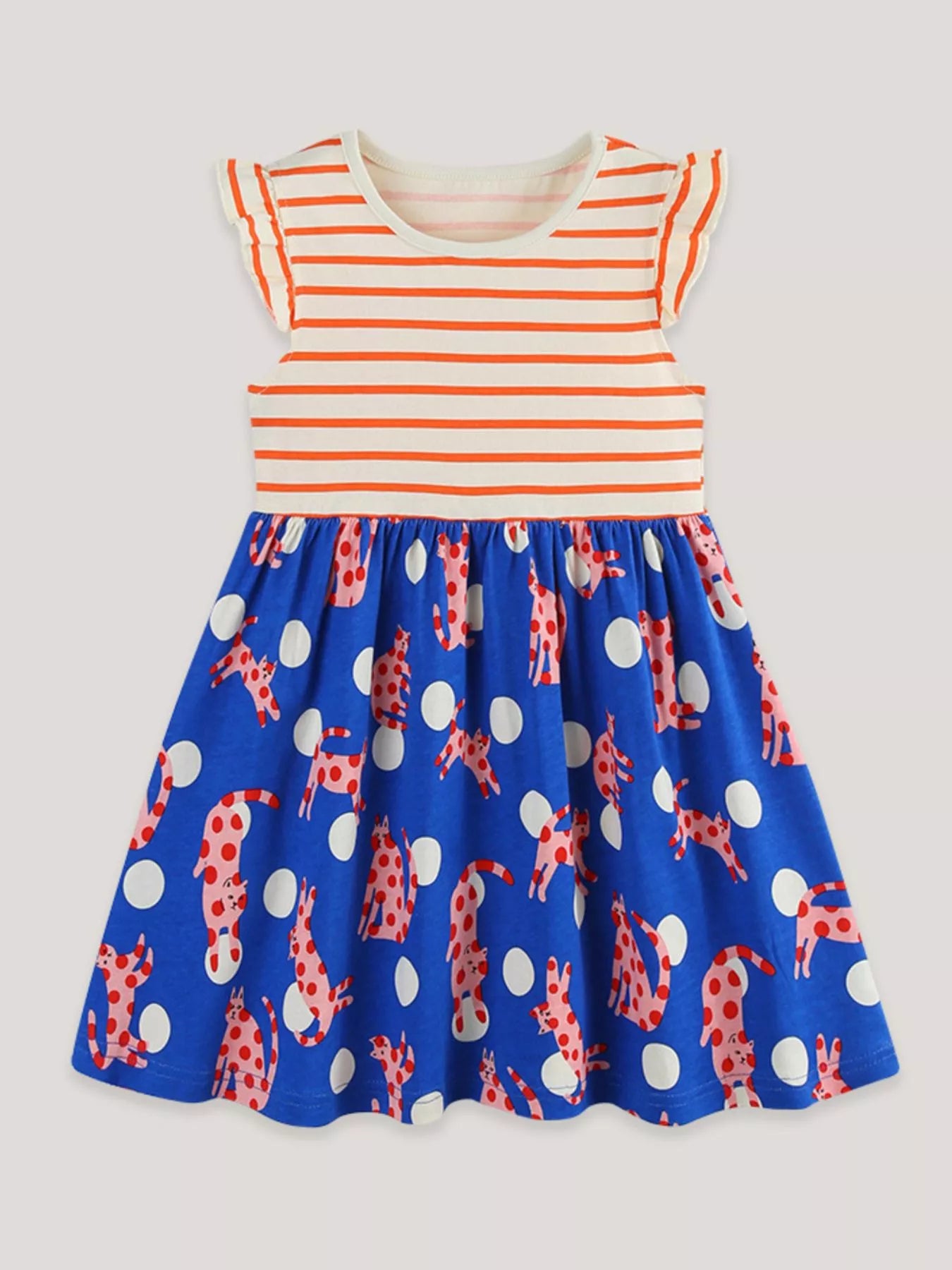 Striped Animal Print Ruffled Dress in Multicolor for Girls