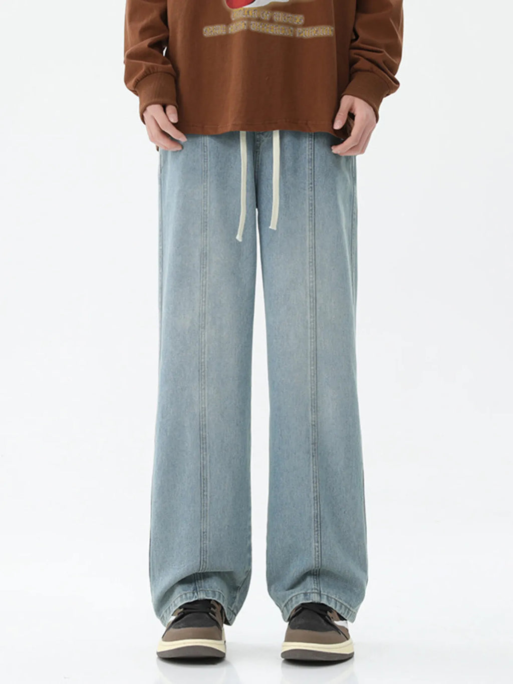 Drawstring Wide Leg Jeans Plus Size in Light Blue in Smoky Gray for Men