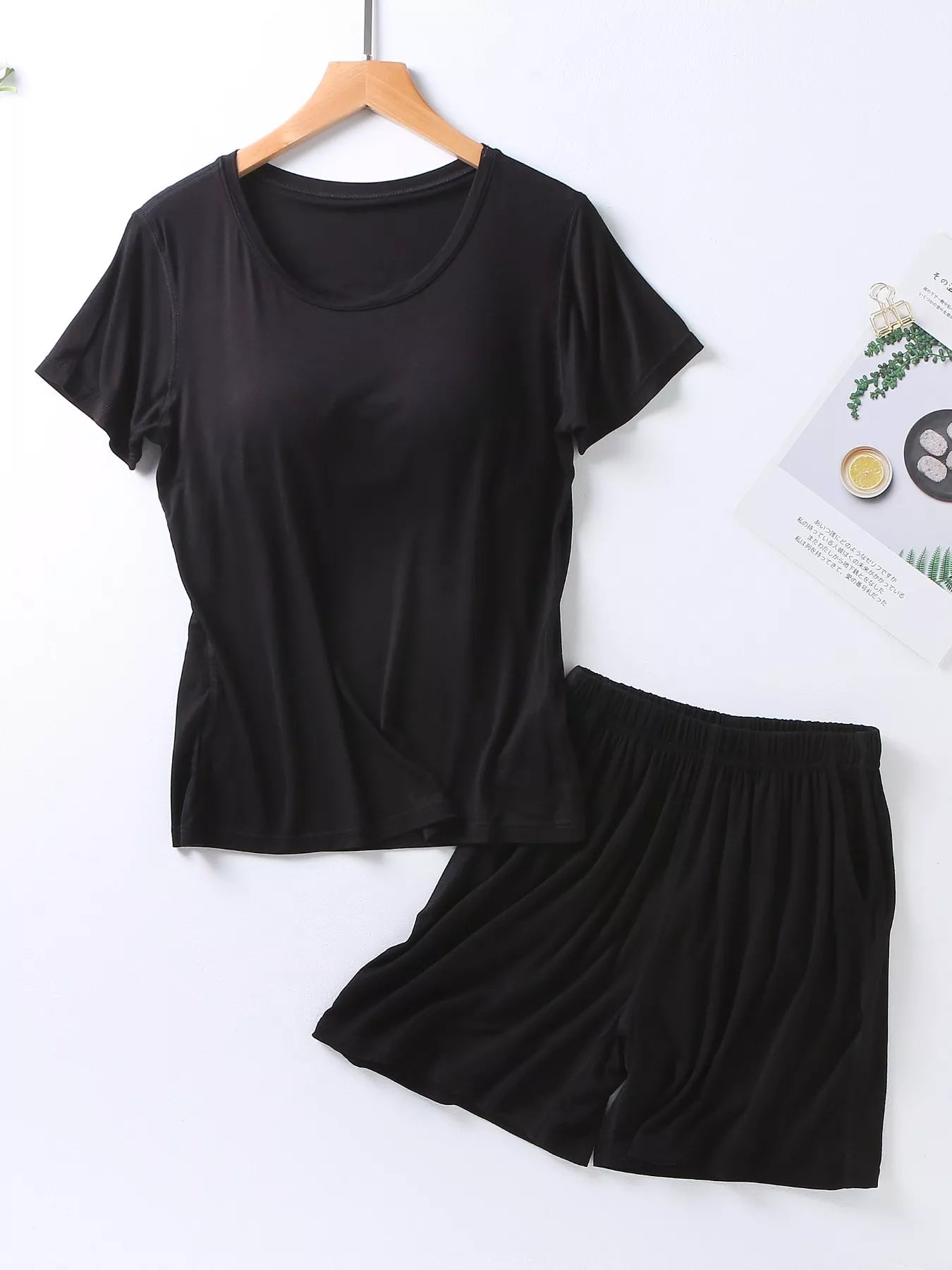 Plus Size Padded Round Neck Modal T-Shirt and Shorts Set in Advanced Gray for Women