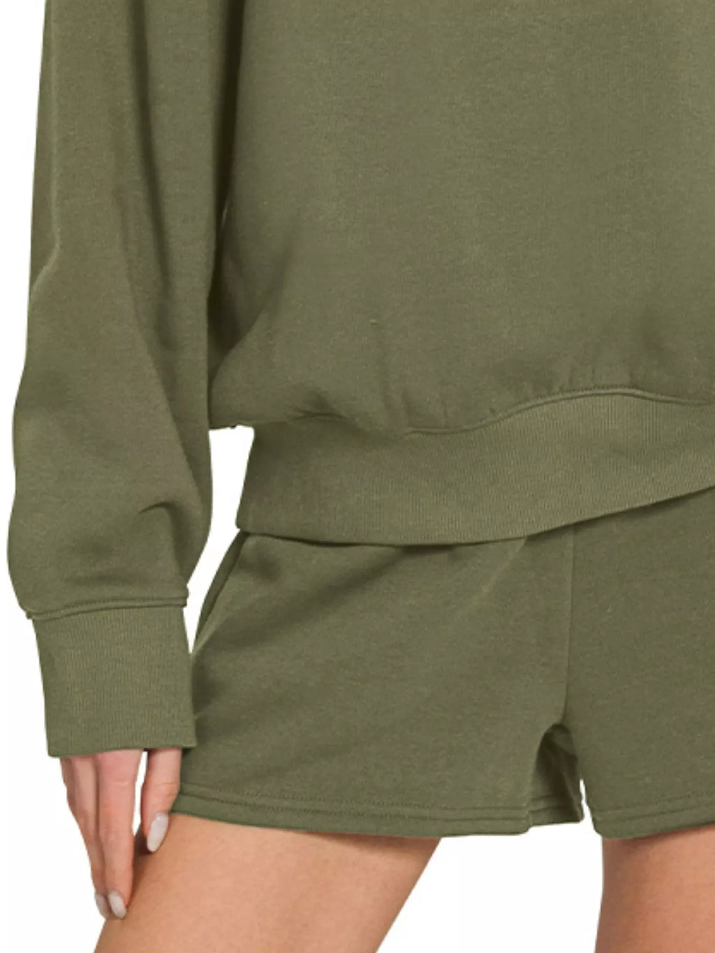 Fleece Long Sleeve Sweatshirts & Shorts Set in Dark Olive for Women
