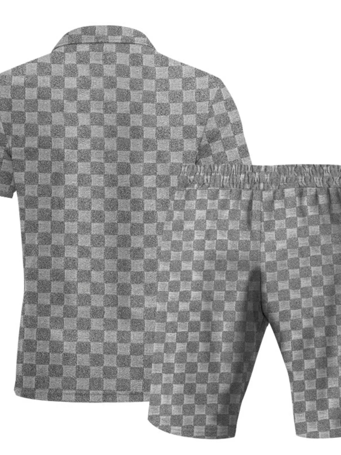 Quarter Zip Short Sleeve Top and Shorts Set Plus Size in Black for Men