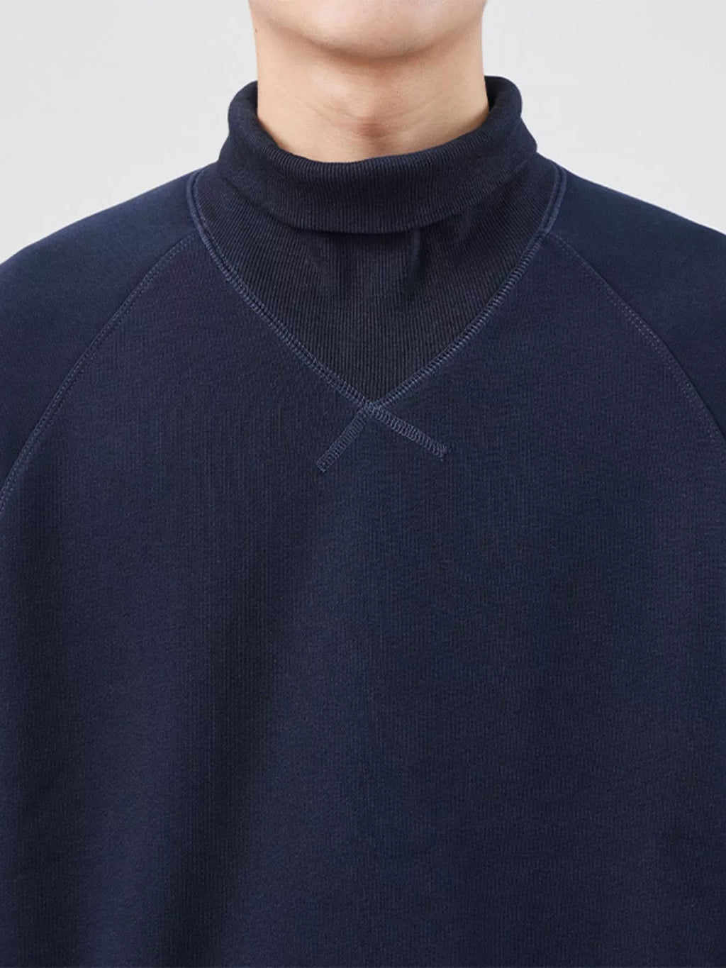 Plus Size Turtleneck Long Sleeve Sweatshirt in Deep Navy Blue for Men