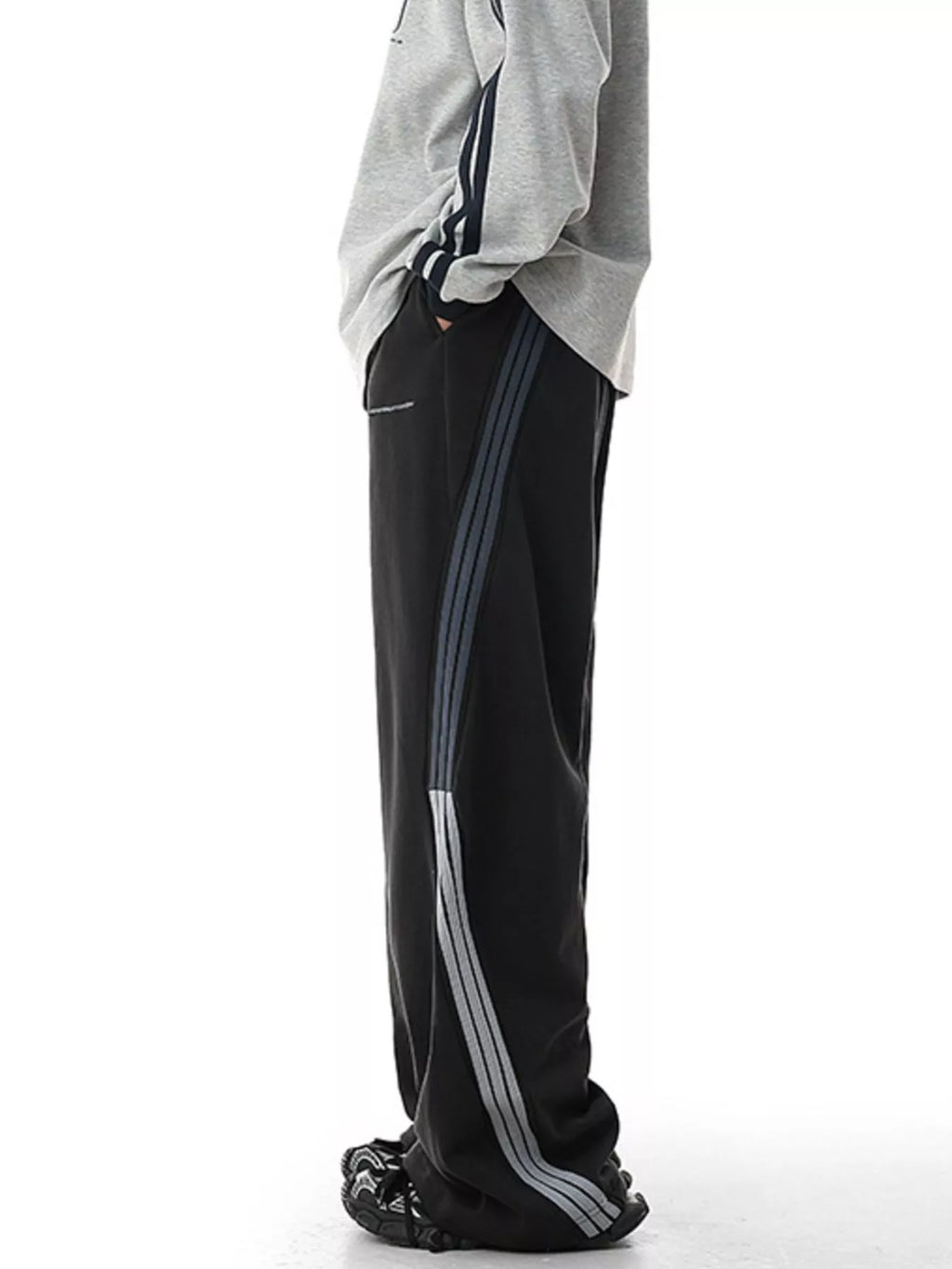 Plus Size Side Striped Relaxed Fit Casual Pants in Light Gray for Men