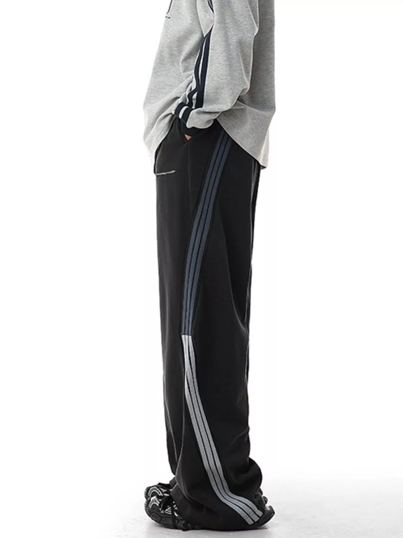 Plus Size Side Striped Relaxed Fit Casual Pants in Light Gray for Men