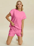 Plus Size Texture T-Shirt and Shorts Set in Pink for Women