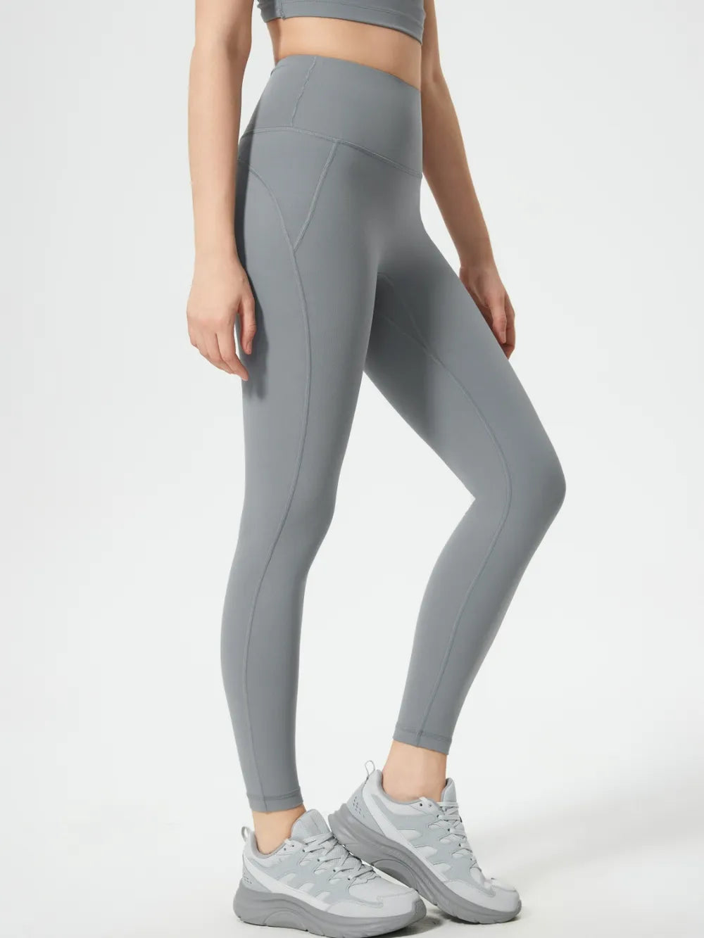 Wide Waistband Active Leggings in Gray for Women