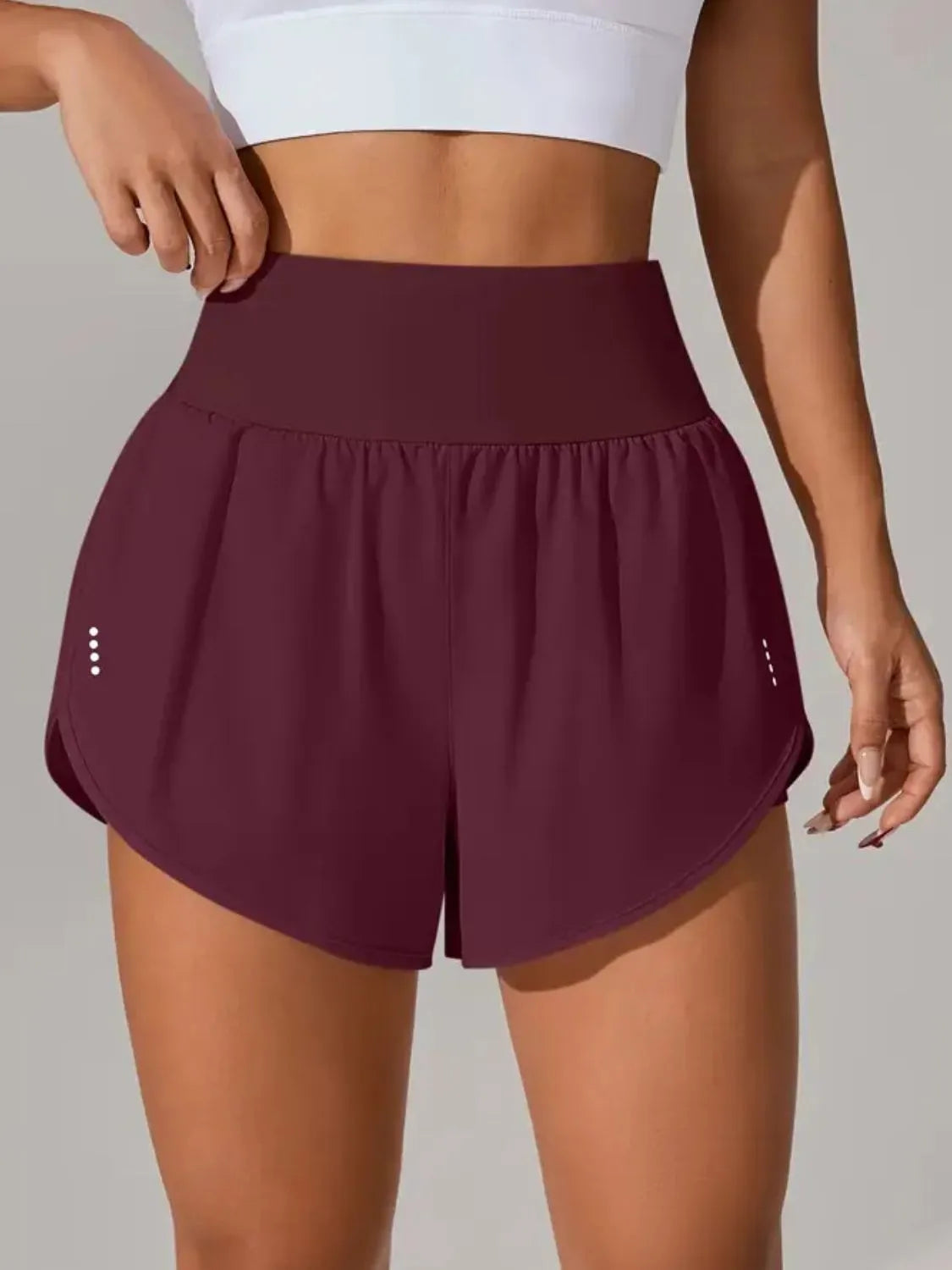 Pocketed High Waist Active Shorts in Dusty Pink for Women