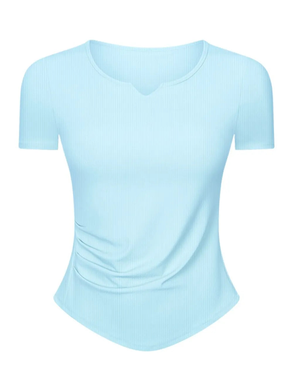 Notched Short Sleeve Active T-Shirt in Pastel Blue for Women