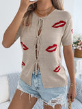 Lips Tie Front Knit Cardigan in Khaki for Women