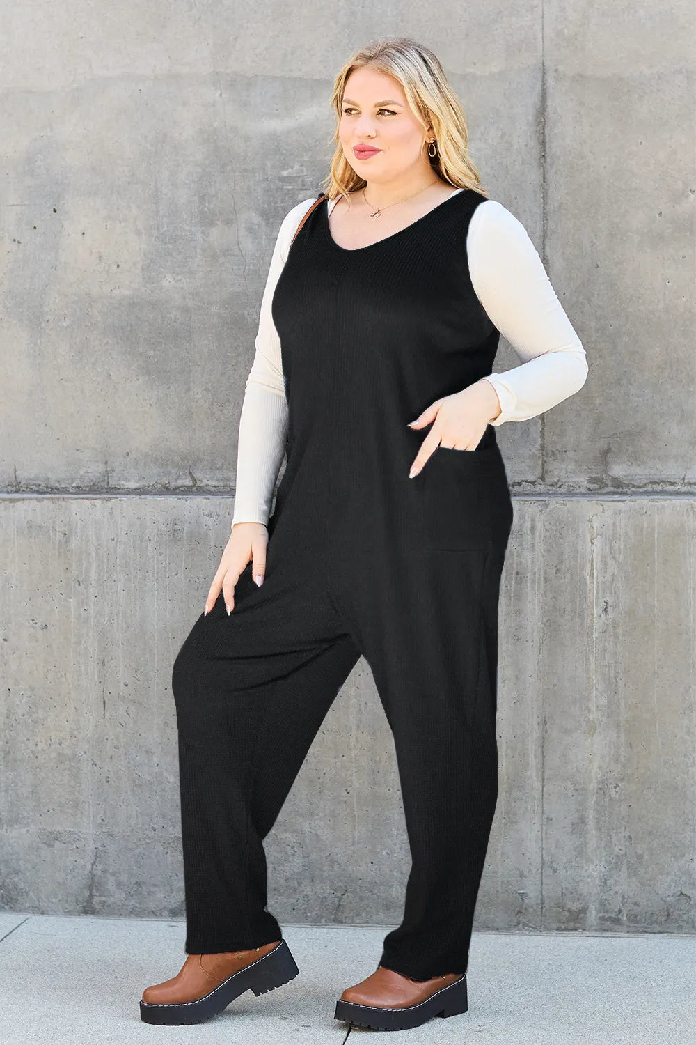Plus Size Sleeveless Straight Jumpsuit for Women