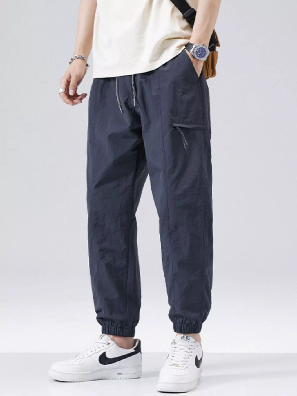 Plus Size Loose Fit Drawstring Joggers in Navy for Men