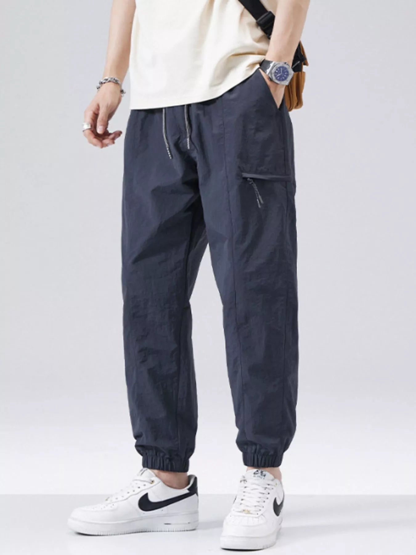 Plus Size Loose Fit Drawstring Joggers in Navy for Men