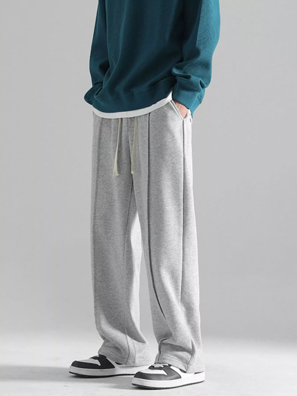 Plus Size Casual Wide Leg Drawstring Pants in Black for Men