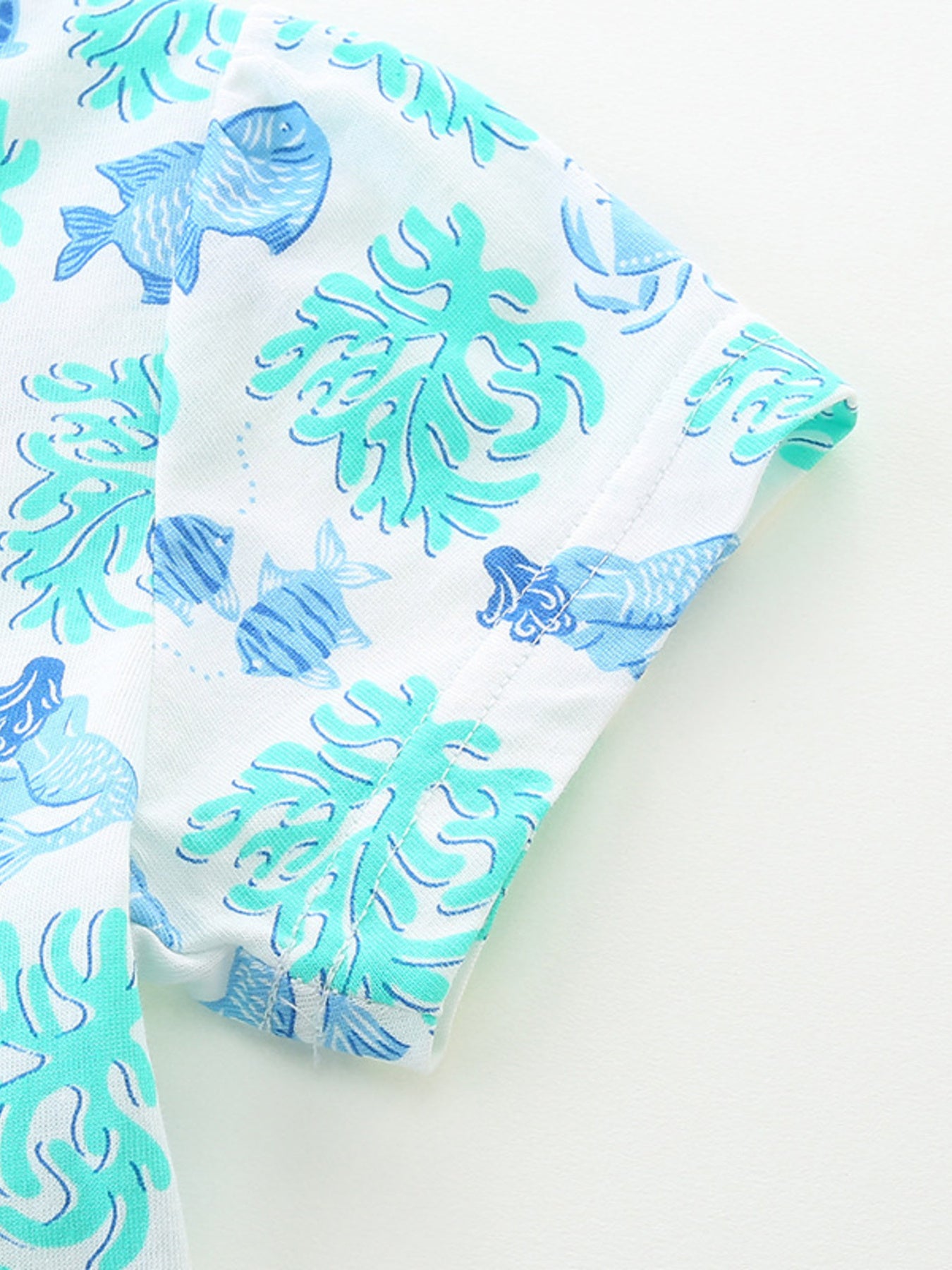 Ocean Print Casual Summer Dress in Aqua for Girls