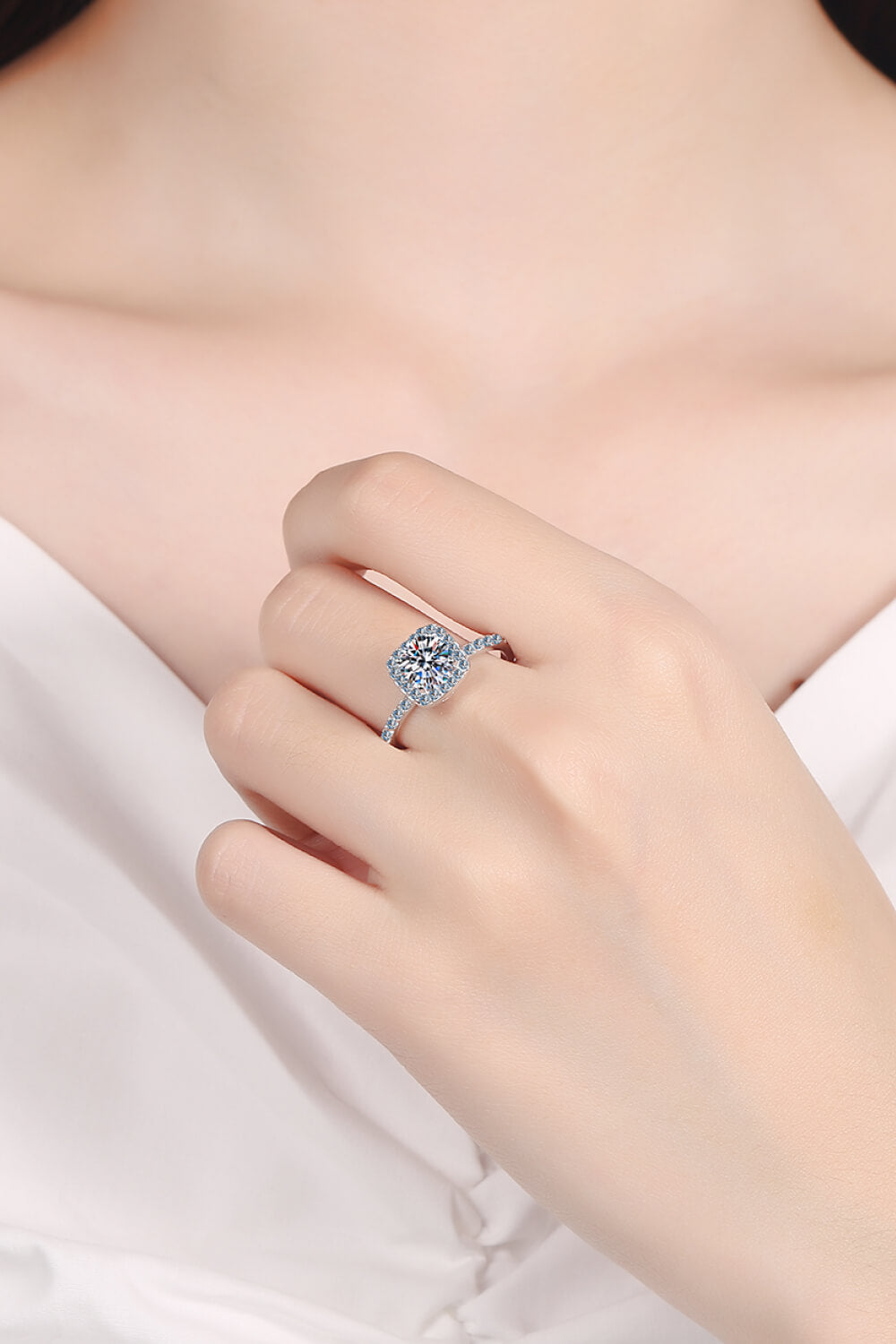 Square Moissanite Ring in Silver for Women