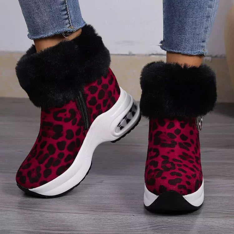 Fuzzy Side Zipper Platform Ankle Boots in Gray for Women