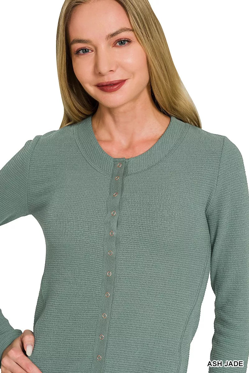 Double Knit Snap Button Shirts in Jade Green for Women