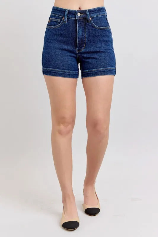 High Waist Tummy Control Denim Shorts Plus Size in Dark for Women