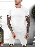 Plus Size Round Neck Short Sleeve Top and Shorts Set in Classic in White for Men