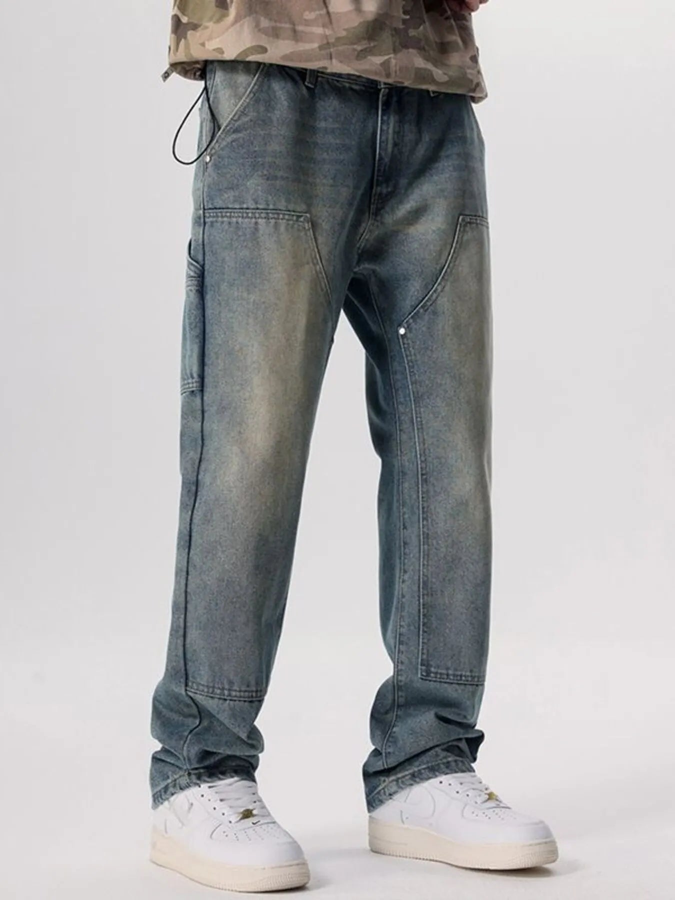 Vintage Wash Wide Leg Jeans in French Blue for Men