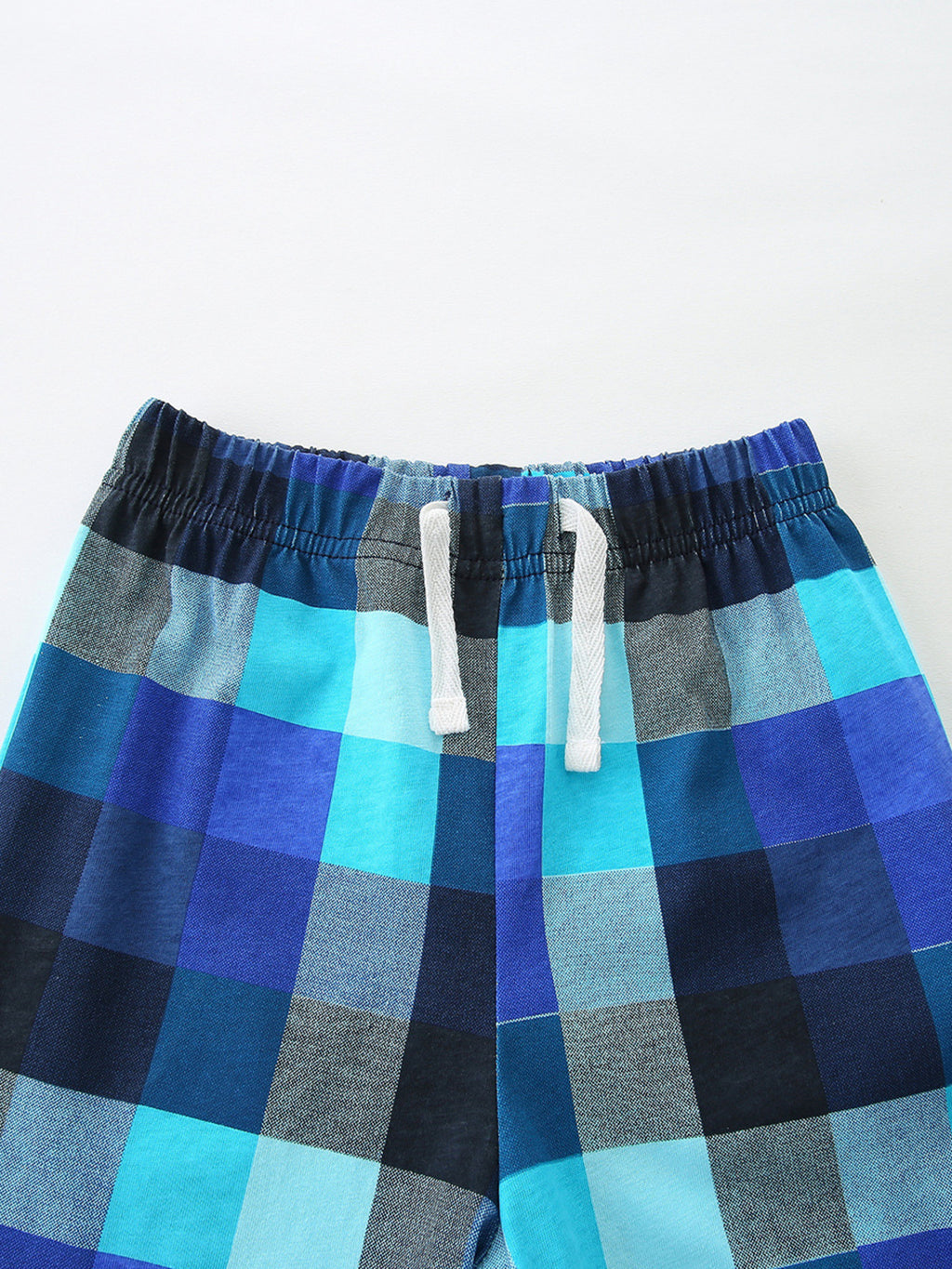 Rhino Graphic Tee & Plaid Shorts Set in Pastel Blue for Boys
