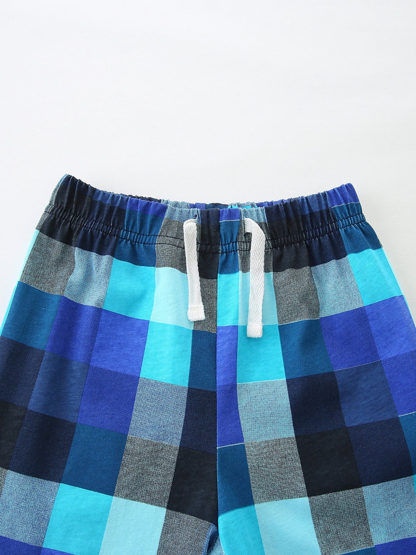 Rhino Graphic Tee & Plaid Shorts Set in Pastel Blue for Boys