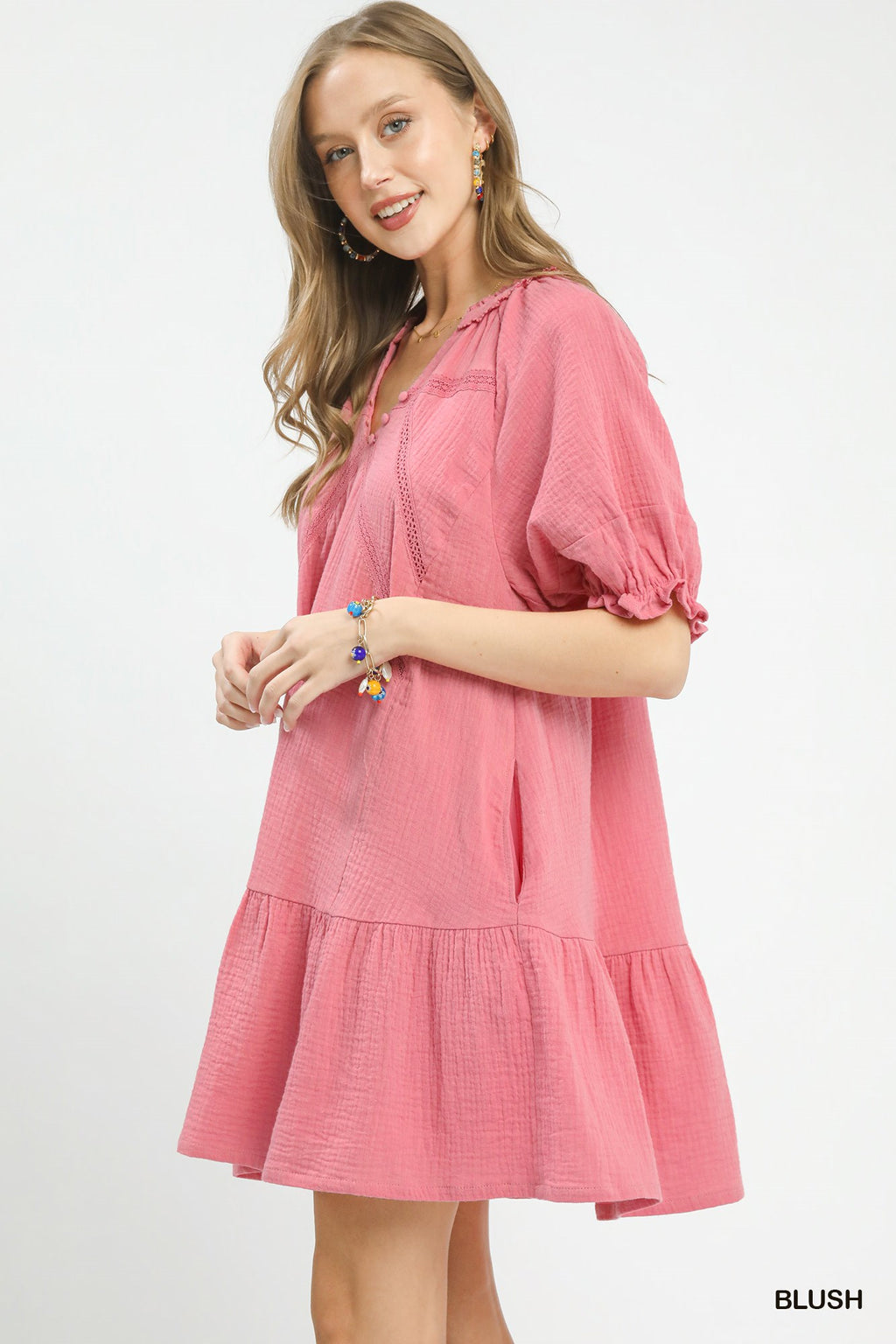 Cotton Gauze Mini Dress in Blush for Women