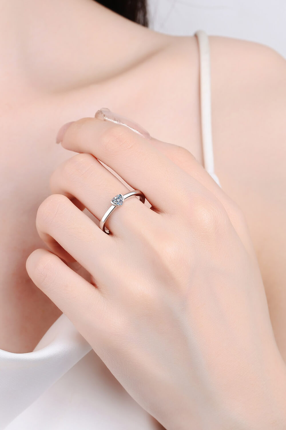 Heart-Shaped Moissanite Solitaire Ring in Silver for Women