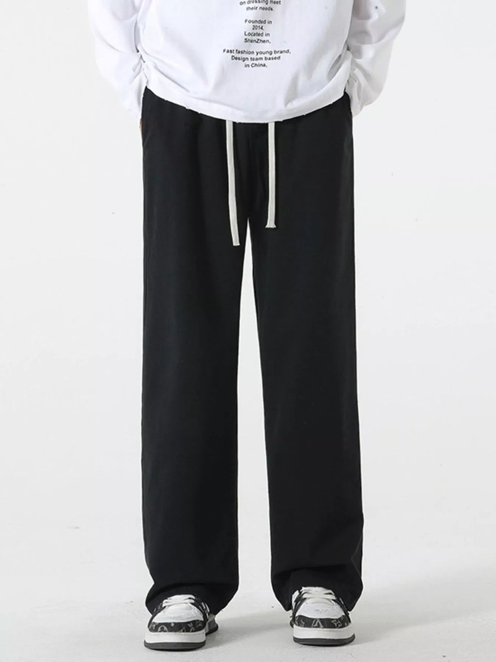 Relaxed Fit Drawstring Pants Plus Size in Black for Men